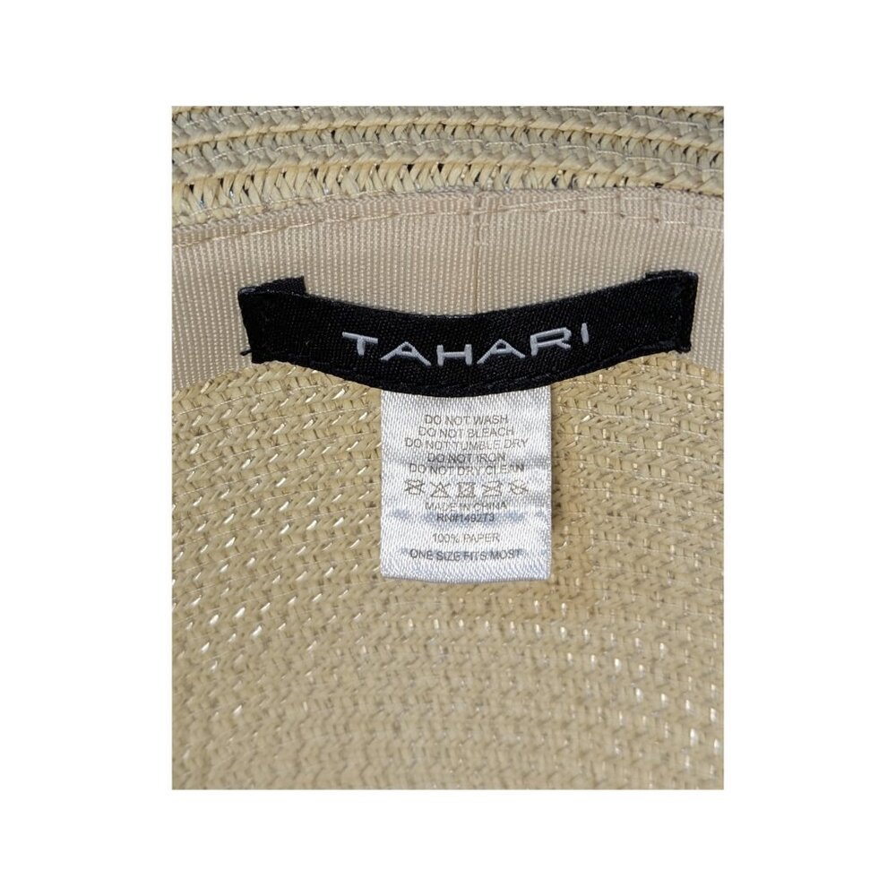 Tahari Straw Sun Hat Black Ribbon Back Bow NWT One Size - Picture 7 of 7